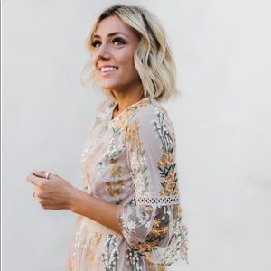 THE FULL BLOOM EMBROIDERED DRESS IN CHAMPAGNE